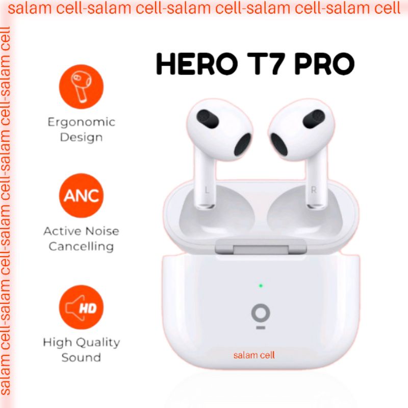 Headset Bluetooth TWS Earphone HERO T7 PRO Bluetooth 5.3 ANC Wireles Charger Original Garansi Resmi