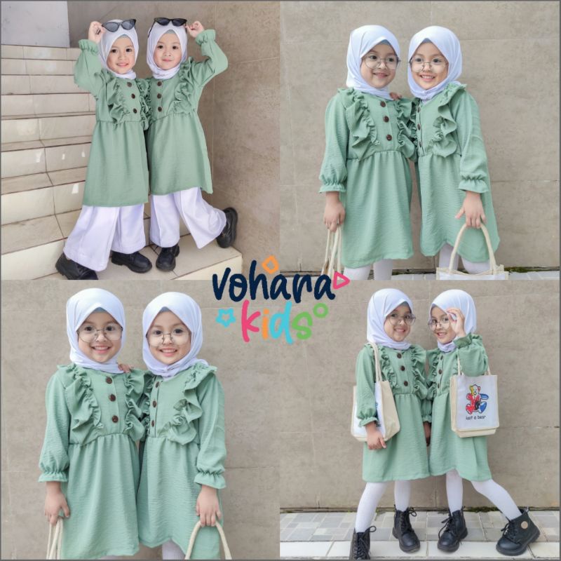 Tunik Marinka Crinckle Airflow PREMIUM 5-8 Tahun JUNIOR Tunik Anak Crinckle Atasan Lengan Panjang Anak Perempuan