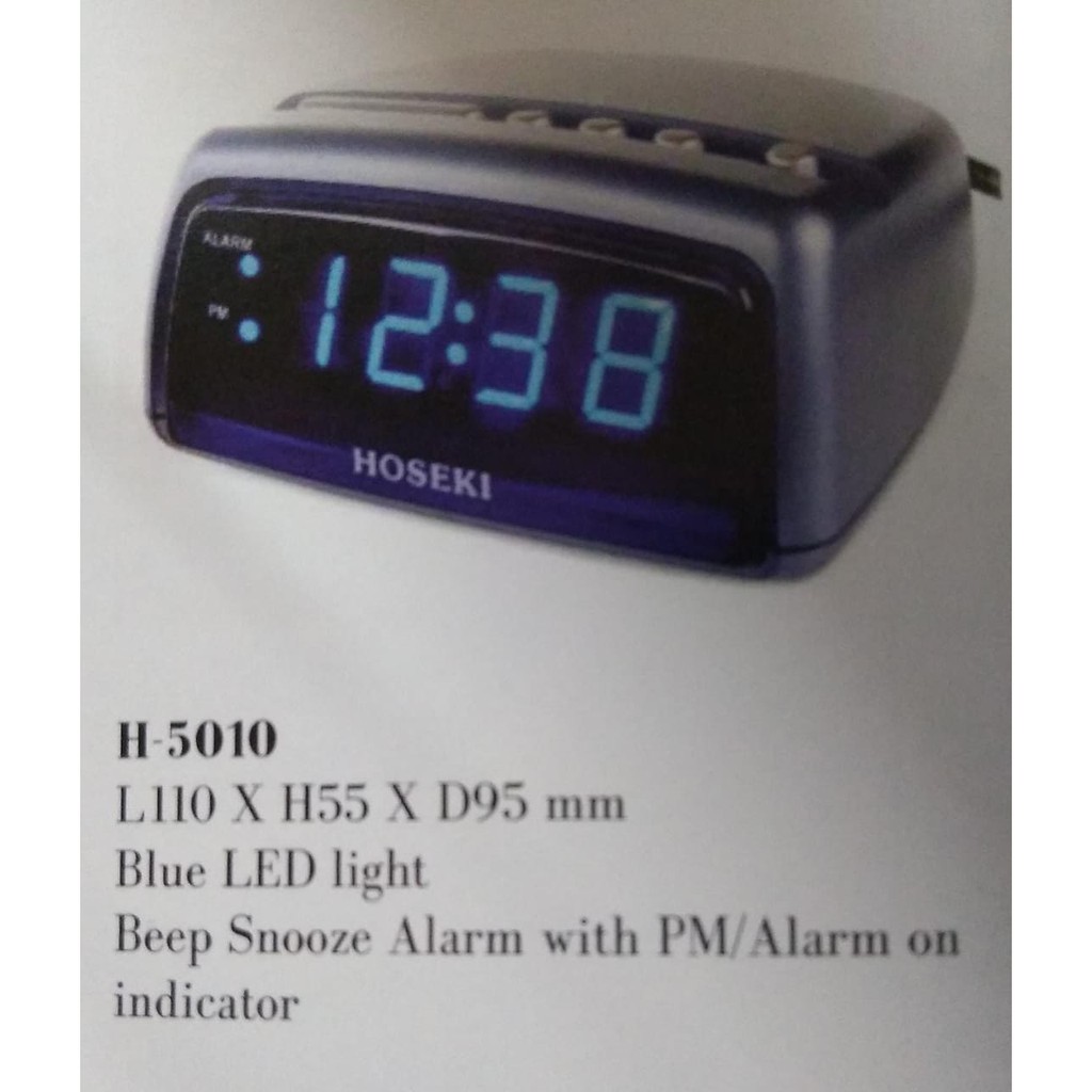 HOSEKI H-5010 Digital Alarm Clock Listrik Tanpa Batere Blue LED