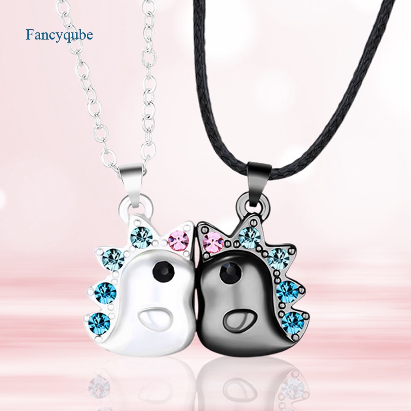 Fancyqube 2pcs / Set Kalung Desain Unicorn Aksen Zircon Untuk Pasangan