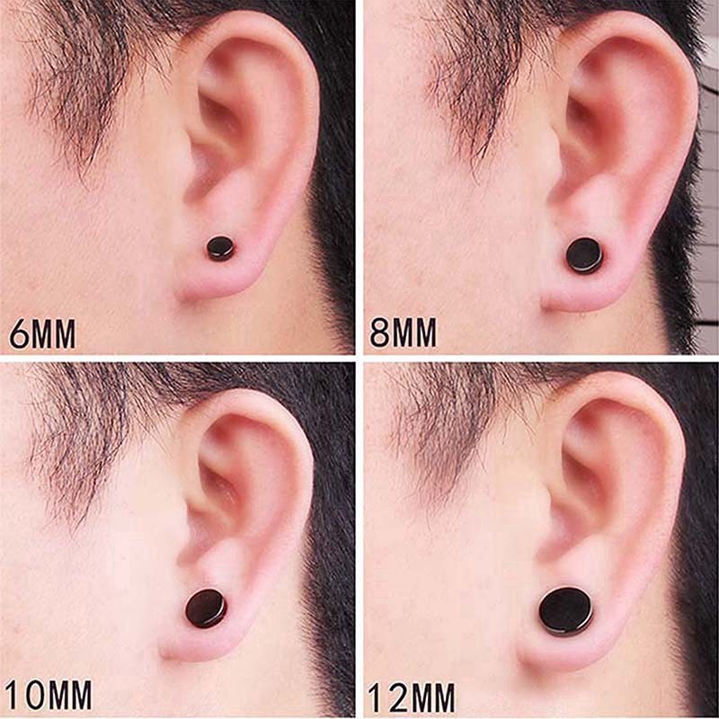 Murah!!! 4Pcs (2 Pasang) Anting Magnet Hitam Bulat 8mm Dan 10mm