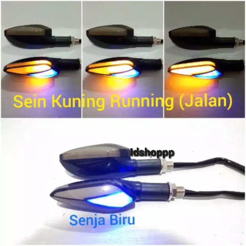 Lampu LED sein running 2 warna senja biru sein kuning model ultraman lancip waterproof