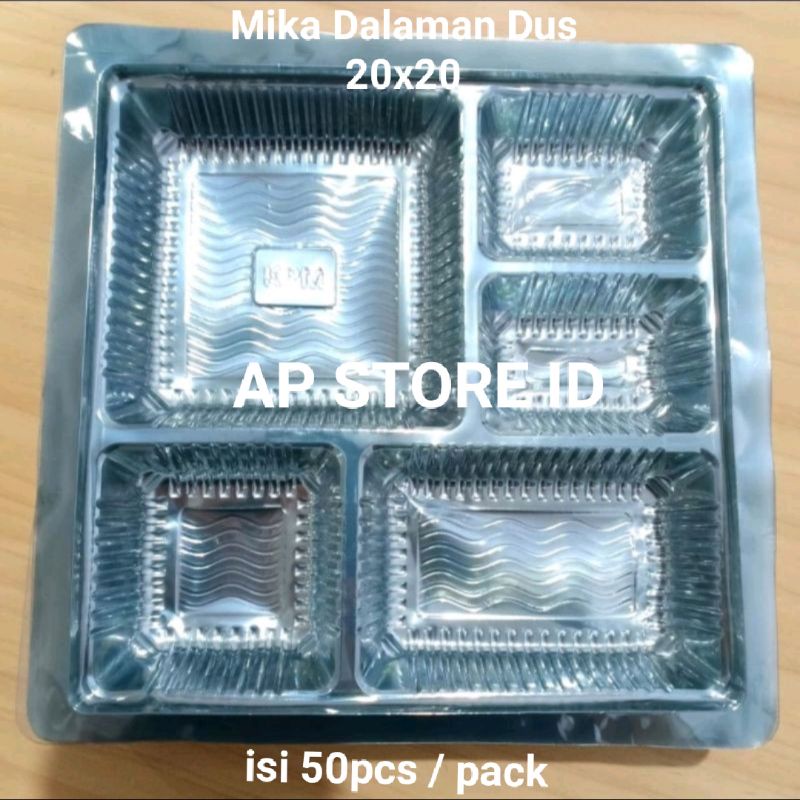 isi 50pcs mika dalaman dus kue 20x20 / mika 5sekat