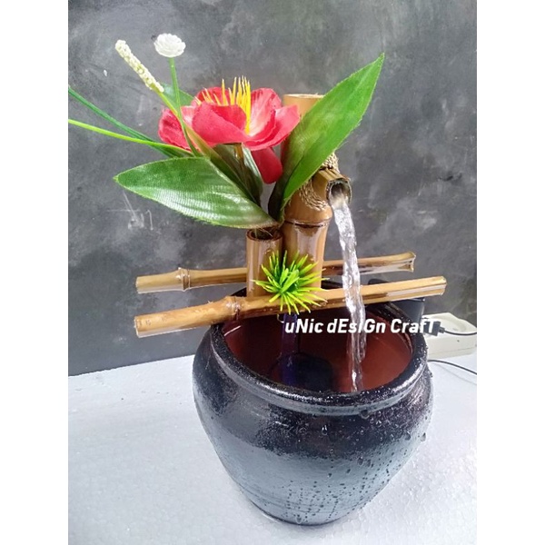 Air mancur bambu dengan pompa USB_miniatur air mancur_hiasan meja