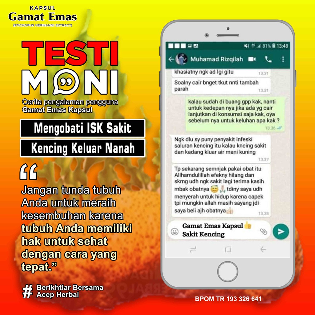 Obat Hernia Turun Bero Berok Burut Hidrokel Varikokel Nyeri Jakar Testis Bengkak Buah Zakar Besar Sebelah Gede Linu Kanker Prostat Epididmitis Air Mani Encer Pengental Sperma Penyubur Atasi Ejakulasi Dini Anti Loyo GAMAT EMAS KAPSUL ASLI PALING ORIGINAL-6