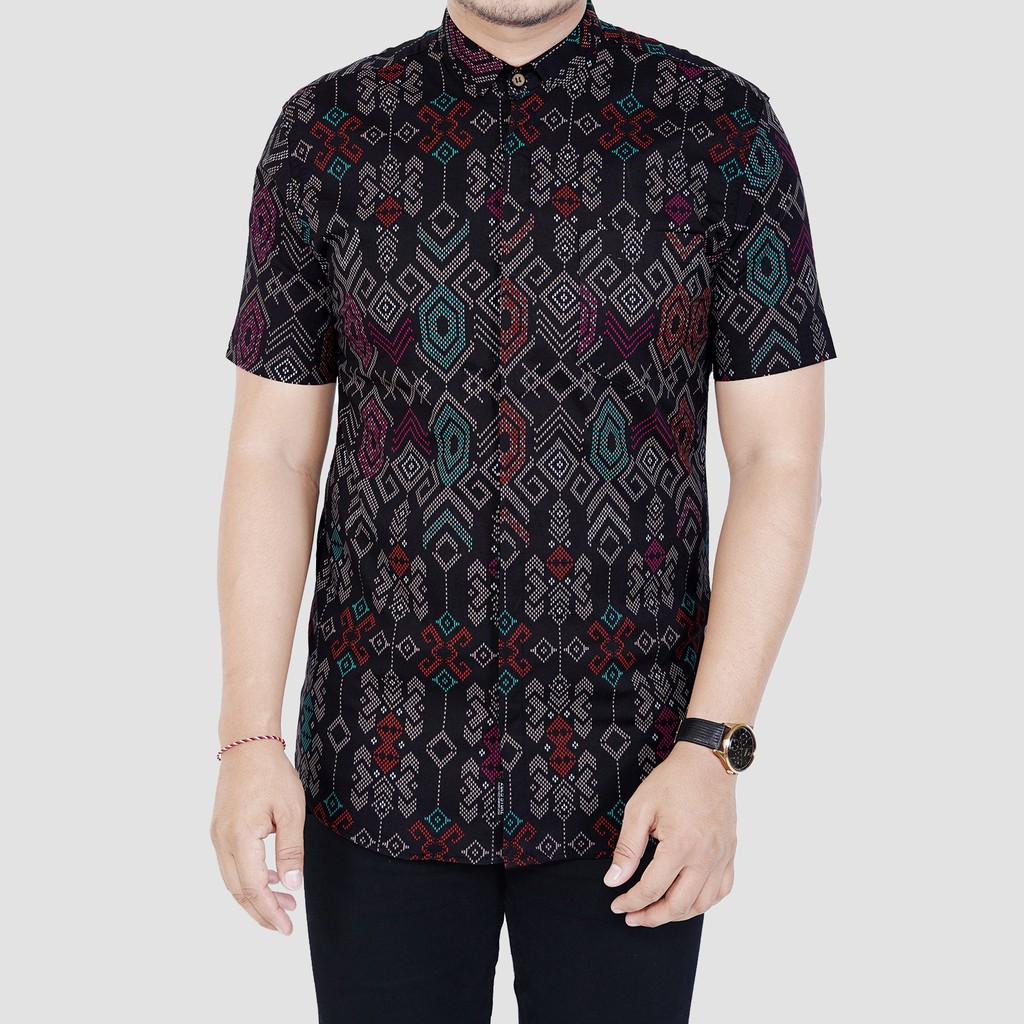 [Ready BIG SIZE] Babedo Kemeja Batik Pria Slim Fit Motif Songket Minang Premium Lengan Pendek