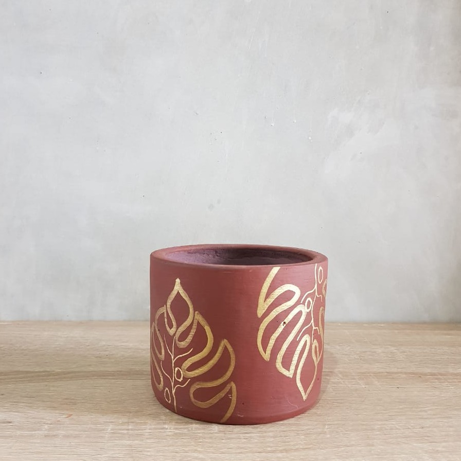 Pot Tanaman Terracotta Terakota Tanah Liat Gerabah Tembikar Warna Lukis Gambar Diameter Kecil