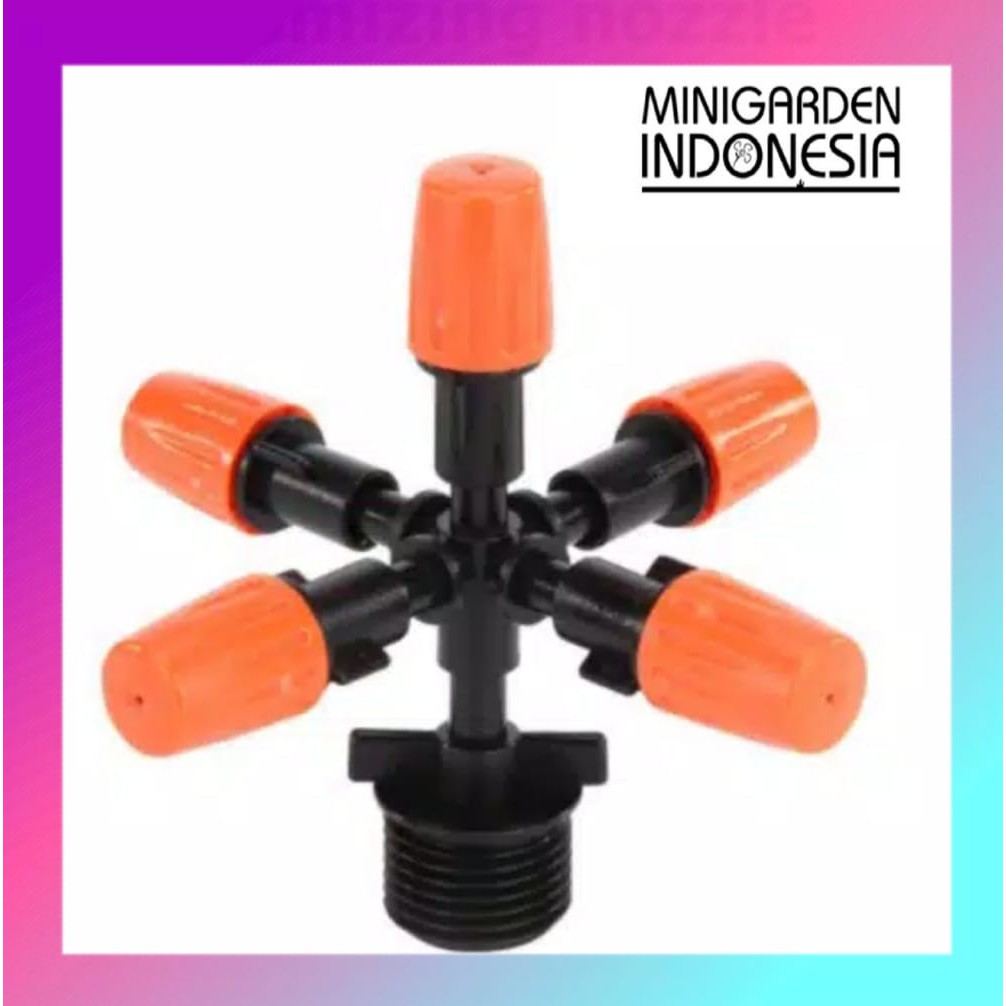 FOGGER SPRAYER  ORANGE SPRINKLER 5 ARAH + DRAT ADAPTER 1/2&quot; FLAT mist head nozzle orange alat siram irigasi taman