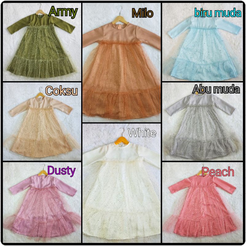 Gamis Anak usia 1-6th Tulle Mutiara Gliter Premium by Vins