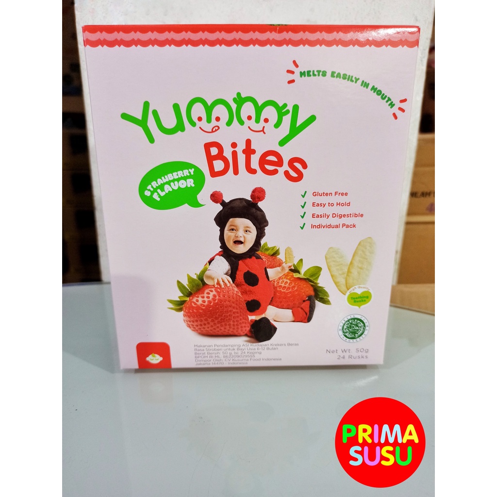 Yummy Bites Rice Crackers Biskuit Bayi Strawberry Flavor 50 GR