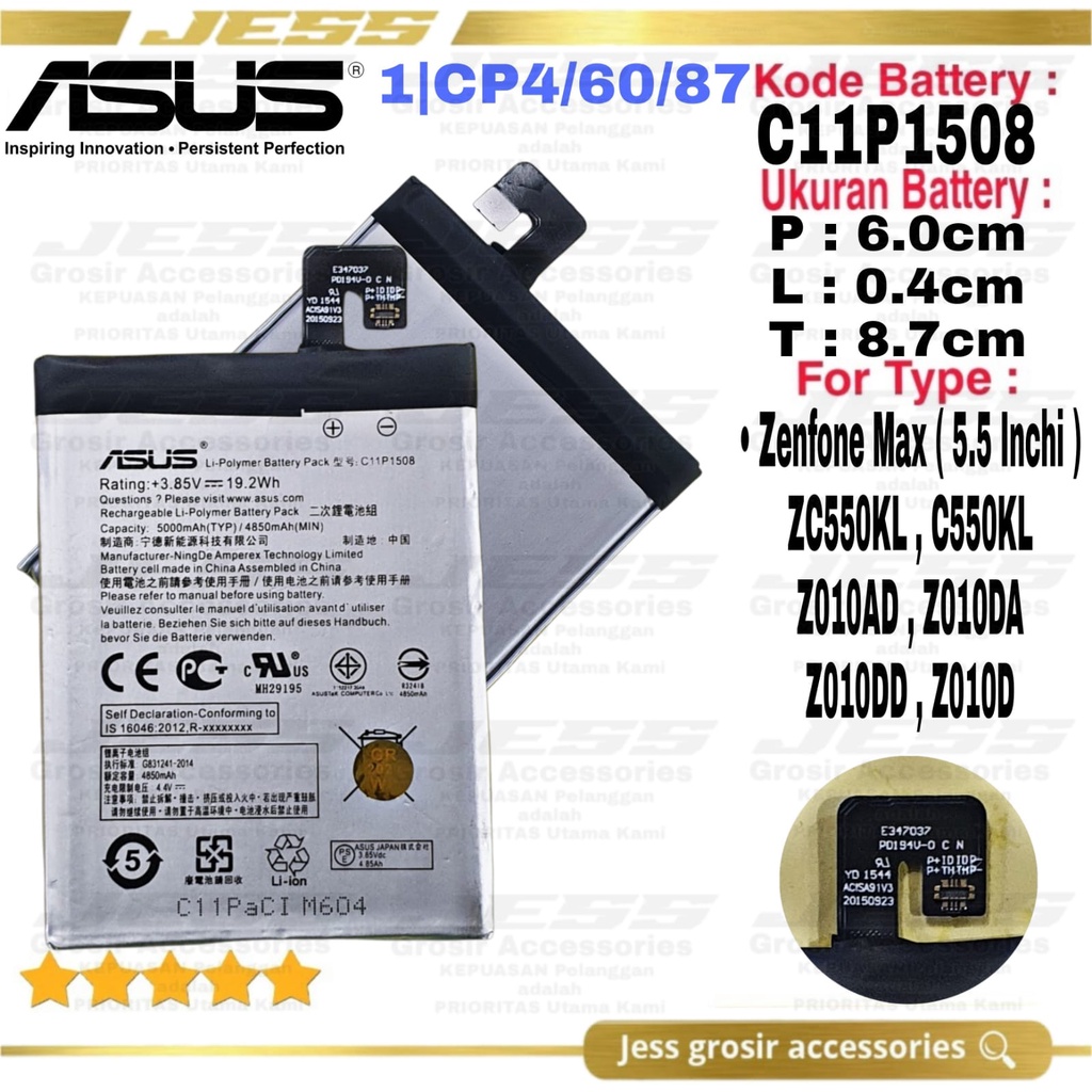 Baterai Original ASUS Zenfone Max ZC550KL C550KL Z010D Z010AD Kode Battery C11P1508