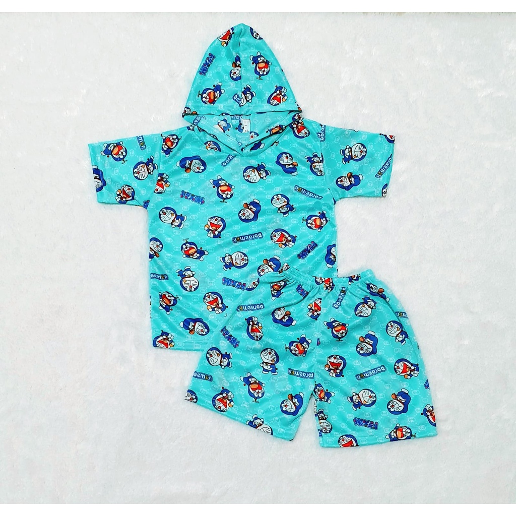 RILLO - Set Hoodie Anak - Setelan Anak Baju Anak Laki Laki &amp; Perempuan / Setelan Kaos T-shirt Hoodie Lengan Pendek 1-5 Tahun