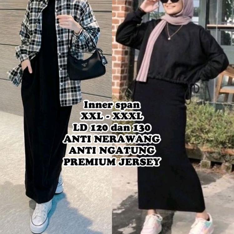 Keluaran Terbaru.. Inner Span Jumbo Dress Tanpa Lengan XXL Jersey Jumbo Ld 120-130 Gamis Span