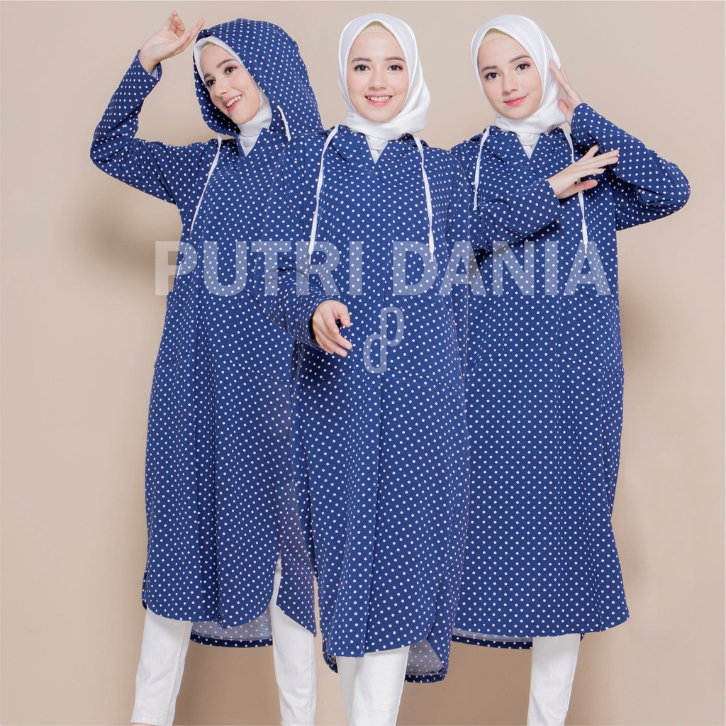 putri dania Tunik Hoodie Baby Terry Polka