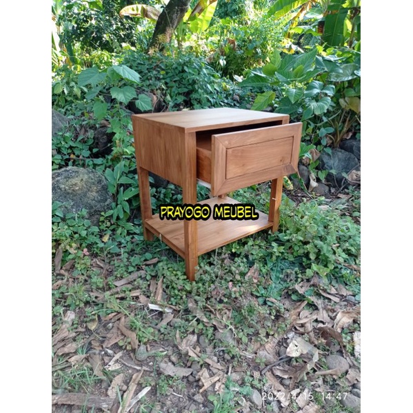 nakas laci minimalis jati bedside table kayu - meja kecil