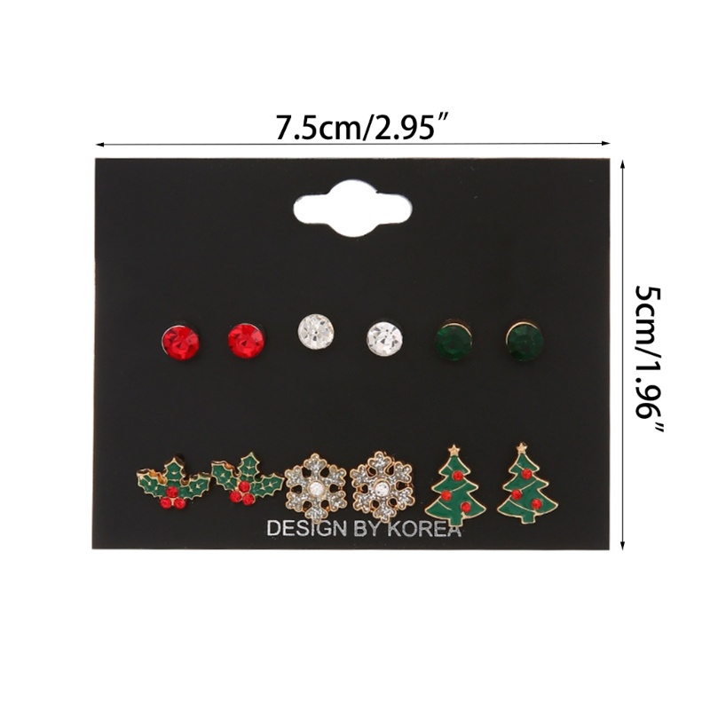 6 Pasang Anting Stud Handmade Bentuk Bola Snowflake Pohon Natal Untuk Wanita