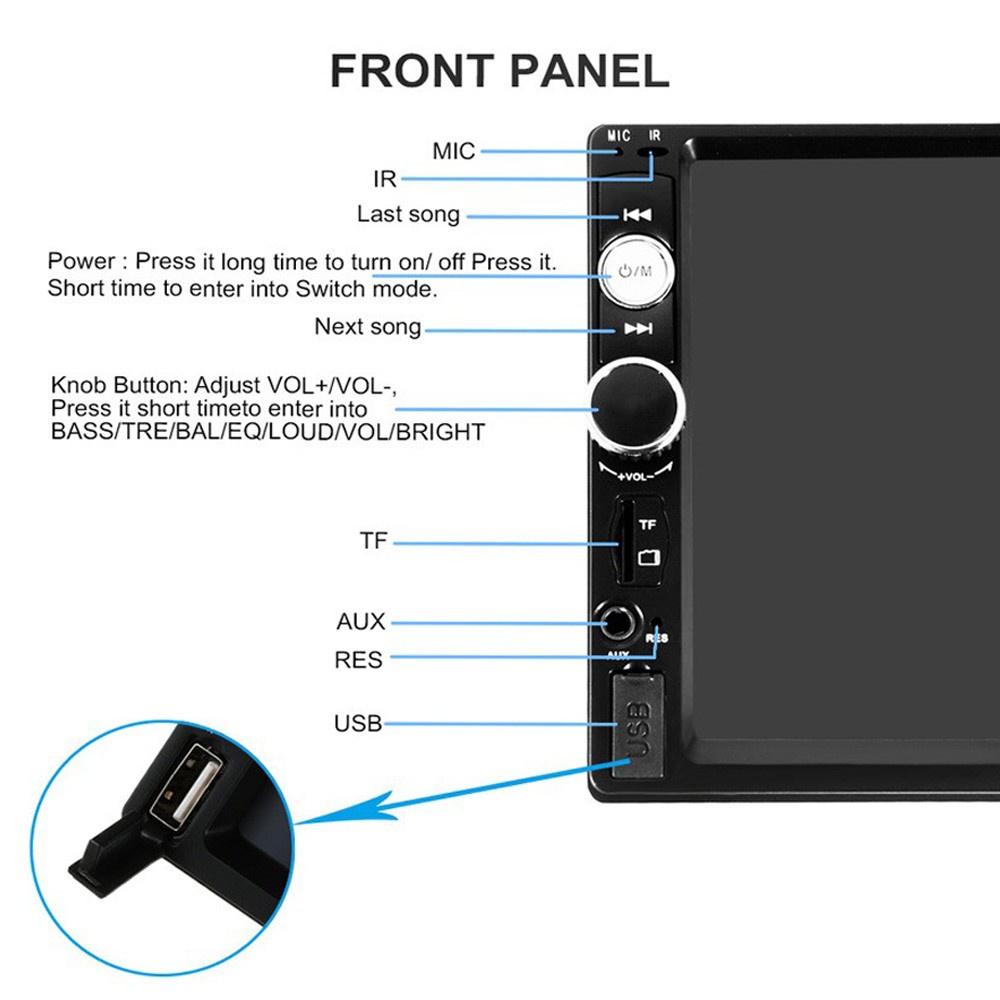 Podofo Tape Audio Mobil Media Player MP5 Bluetooth Touch Screen - 7023B - Black