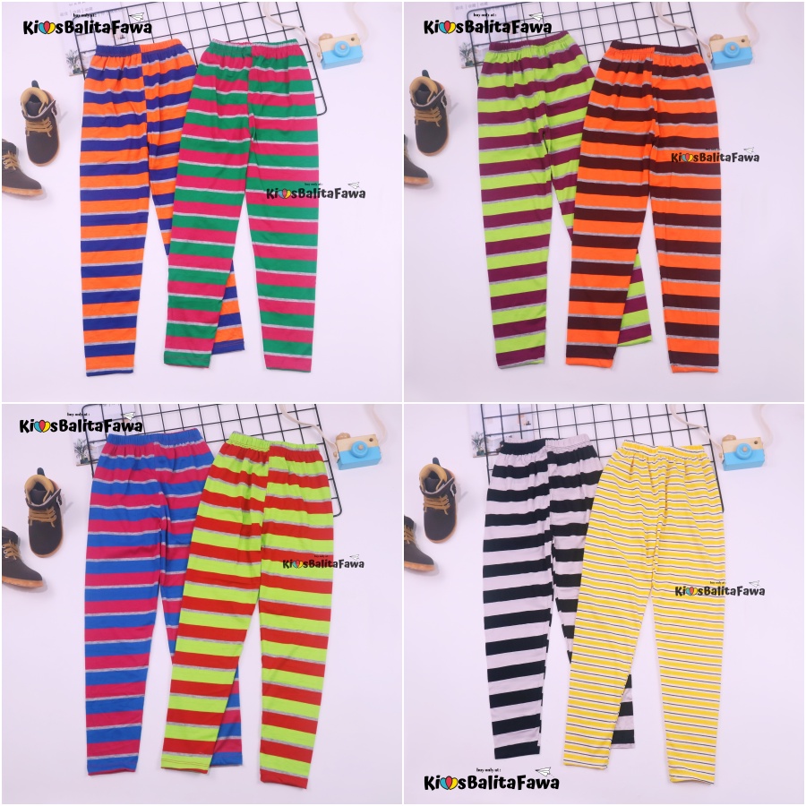 Legging Motif Salur uk 8-12 Tahun / Celana Salur Panjang Anak Perempuan Lejing Laging Tanggung Murah Motif Adem