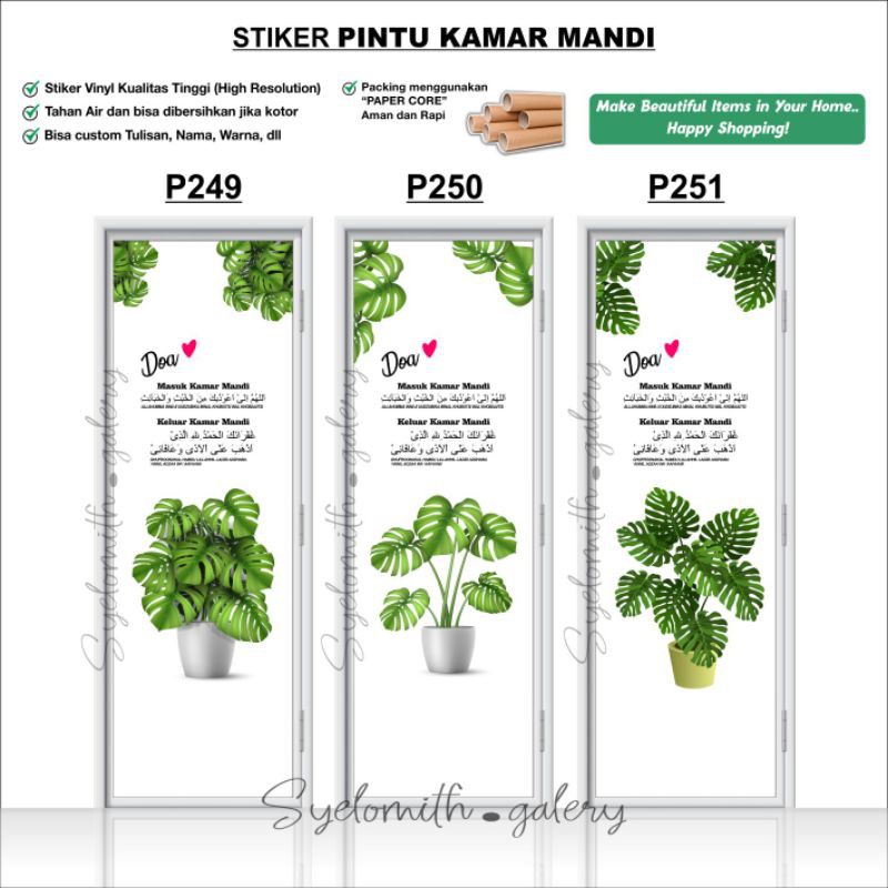 STICKER PINTU KAMAR MANDI - STIKER PINTU TOILET MOTIF MONSTERA DAN DOA2