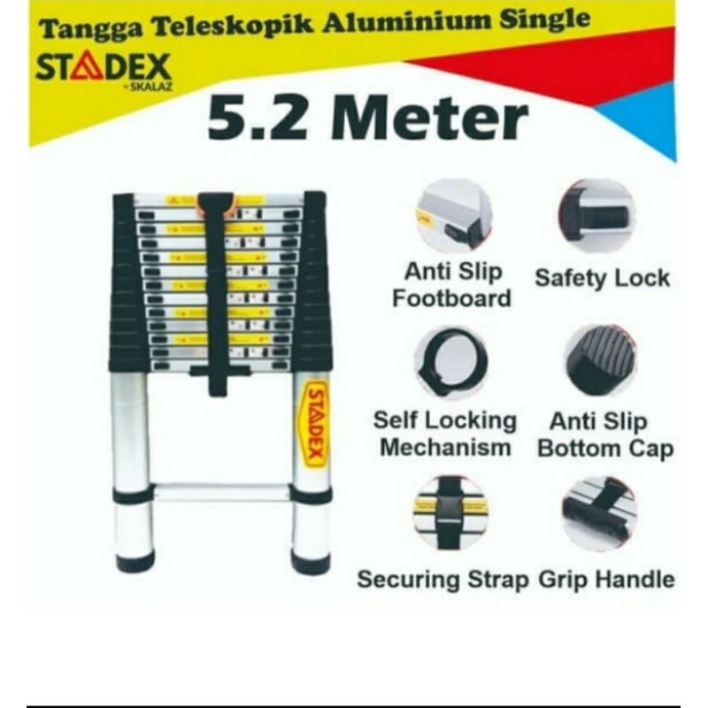 TANGGA LIPAT TELESKOPIK 5,2 METER SINGLE ALUMUNIUM STADEX