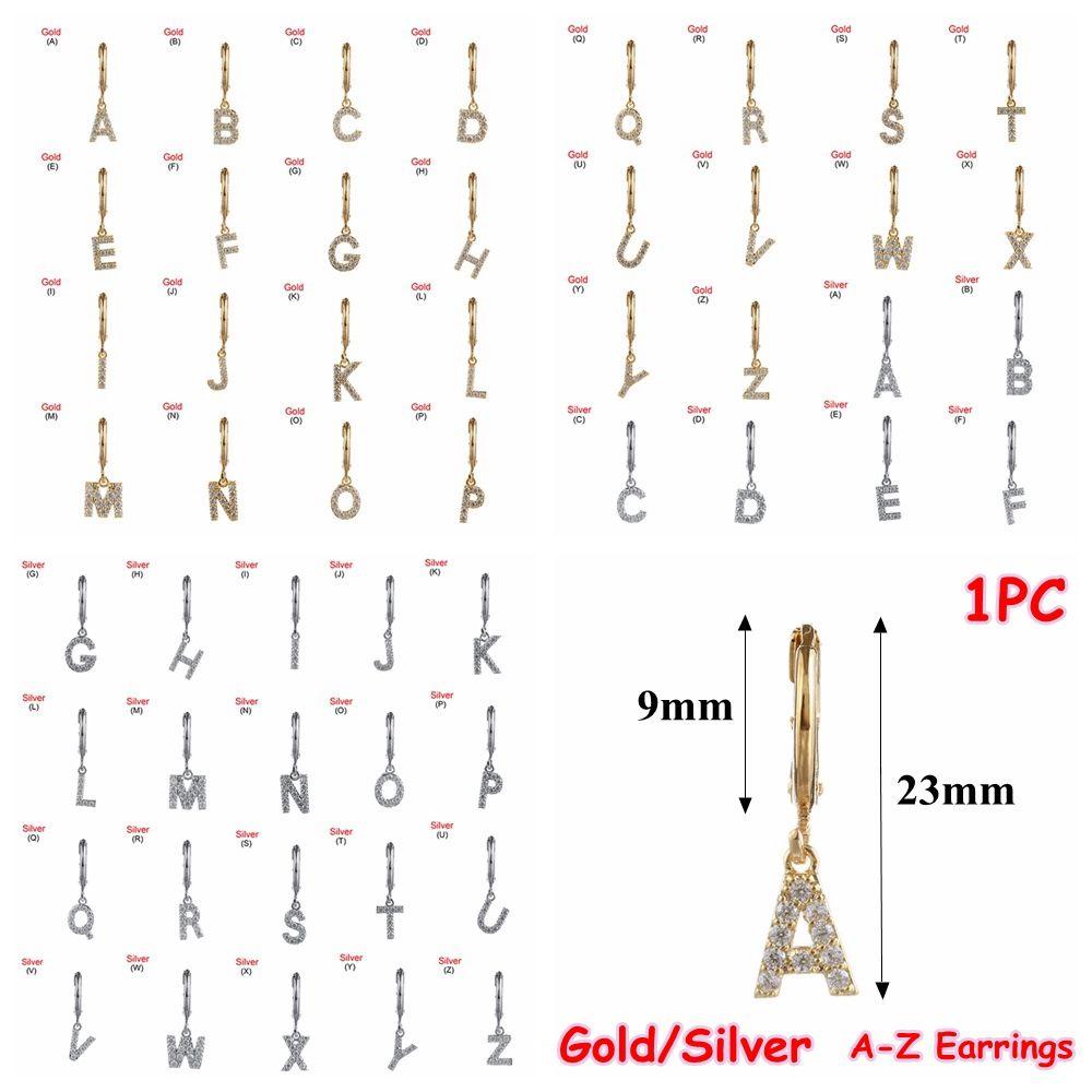 Lily 1pc Anting Liontin Inisial Wanita Perhiasan Hadiah Hari Valentine Hari Ibu Cubic Zirconia DIY Nama Menjuntai Drop