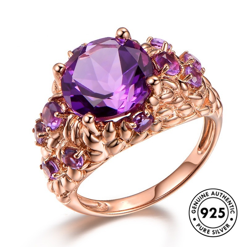 Cincin Sterling Silver 925 Dengan Batu Amethyst Mewah Untuk Wanita