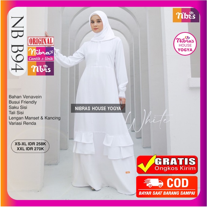 Baju Model Gamis Nibras Terbaru Promo Sale 2022 Putih Polos NB B94 Dress Dres Wanita Dewasa Muslim S