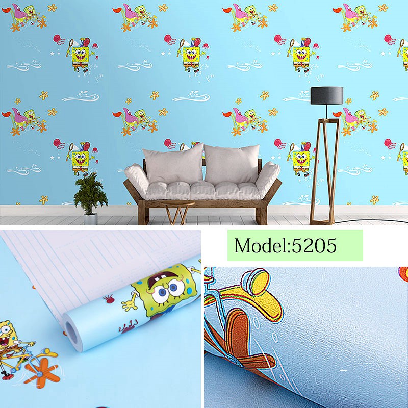 (PROMO) Gudang Wallpaper Stiker Dinding / Walpaper Stiker Dinding  Wallpaper SepongeBob Bahan PVC Premium (SUDAH ADA LEM)