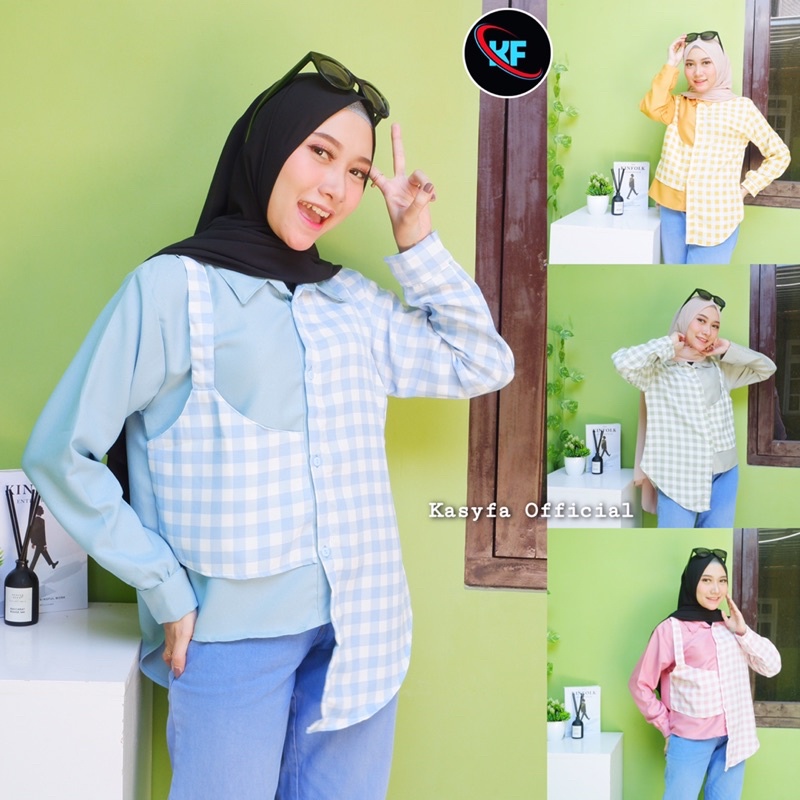 ZORA TOP BLOUSE // KEMEJA TWO TONE TARTAN KOTAK KOTAK