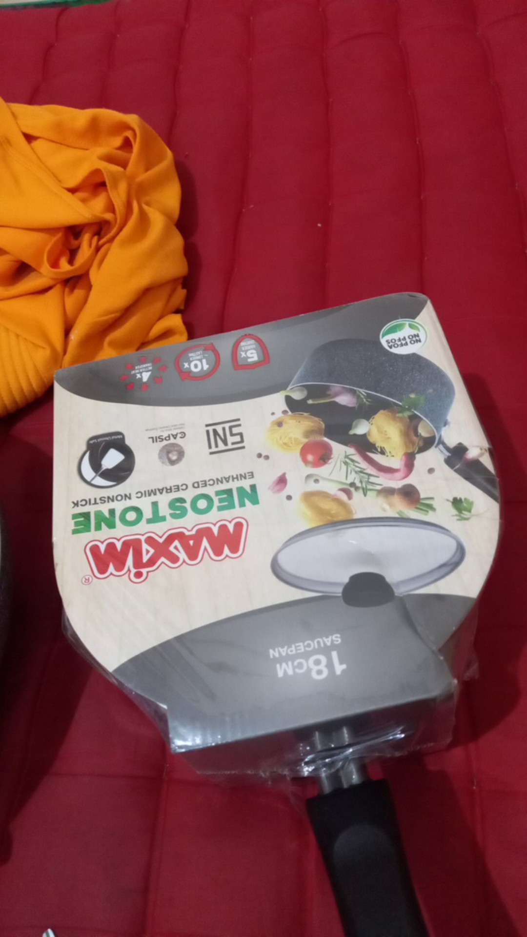 Maxim Neostone Sauce Pan 18cm Panci Susu Tutup Kaca Anti Lengket Keramik