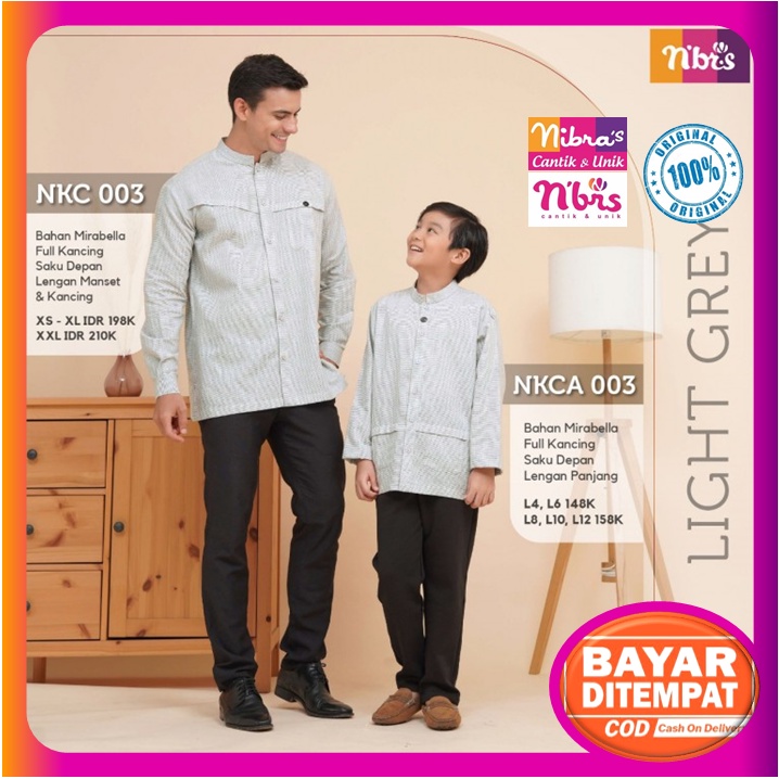Nibras Couple Ayah dan Anak Laki Laki NKC 003 NKC 03 Black Hitam Light Grey Cople Baju Koko Nibras L