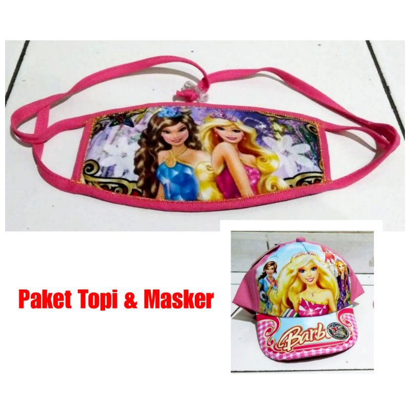Paket Topi Dan Masker Anak Perempuan Cewek Karakter Motif Gambar Kartun Barbie Kecil Pink Lucu Shopee Indonesia