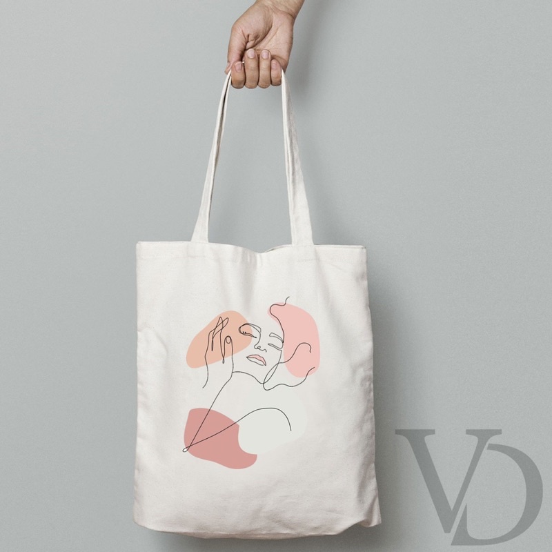 TOTE BAG MOTIF ABSTRACT MUKA TERBARU / AESTHETIC TOTE BAG / TAS BELANJA MOTIF FACE LINE