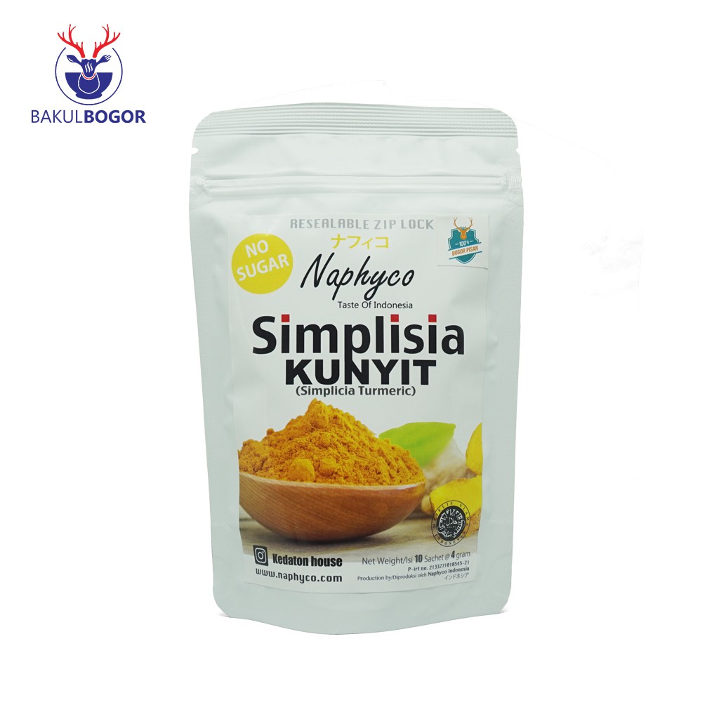 

BAKUL BOGOR UMKM NAPHYCO Simplisia KUNYIT Minuman Serbuk Herbal Alami Berkhasiat (isi 10 sachet)