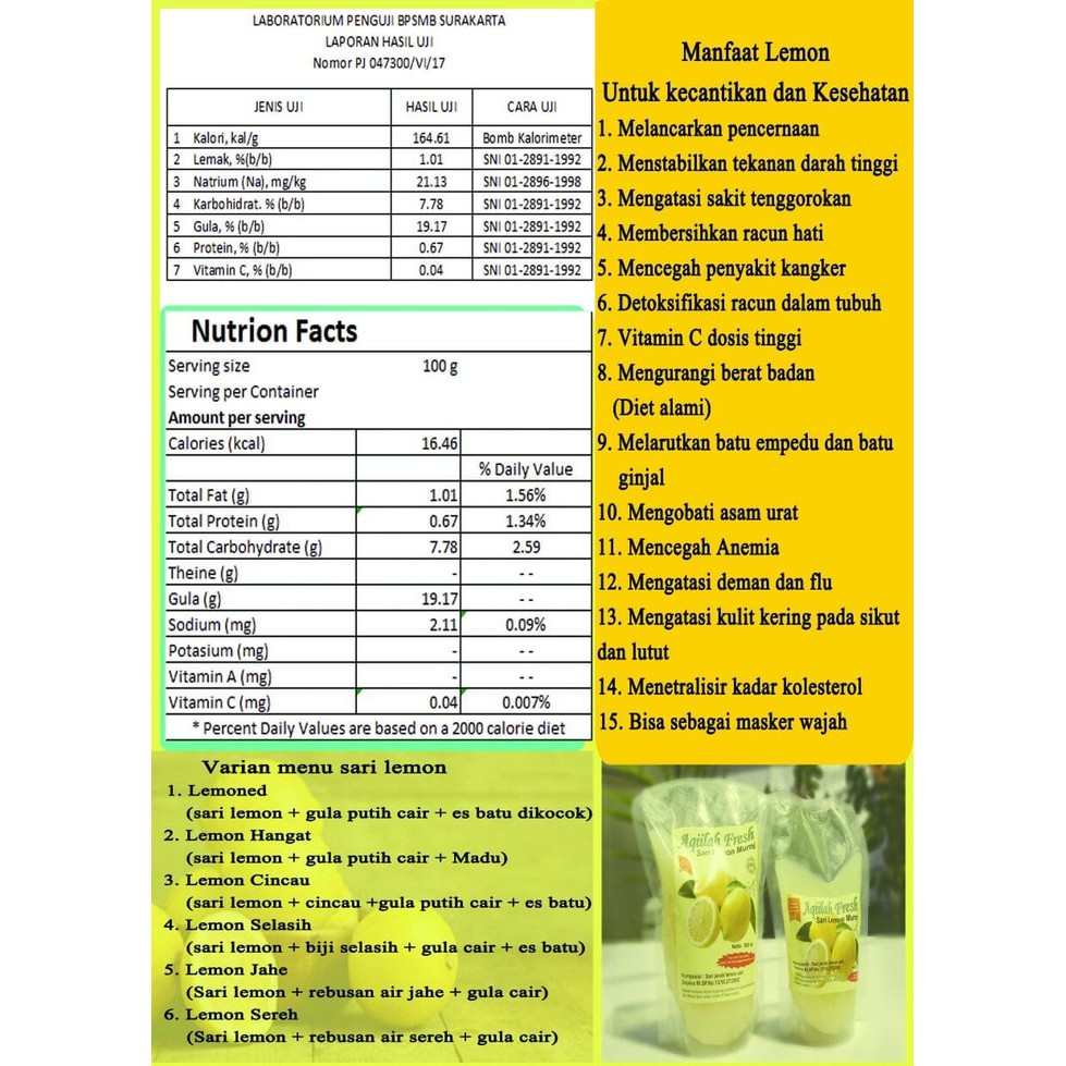 

Unik Murah Aqiilah Fresh Sari Lemon Murni 500 ml Berkualitas