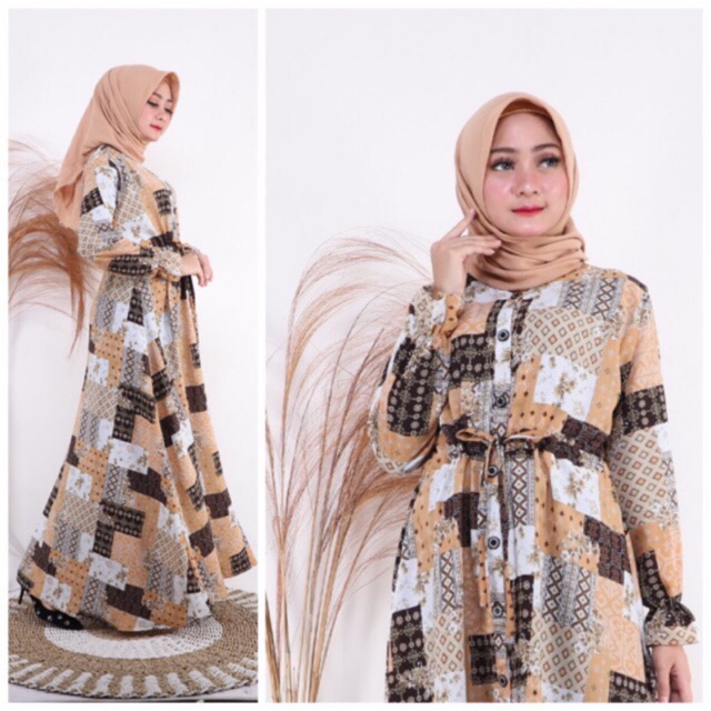 Gamis Wolfis Monalisa LD110 Busui Kancing Deret / Tali serut pinggang / 155-5079