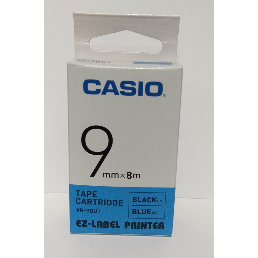 Casio ez-label printer tape cartridge 9mm tipe xr-9bu1 warna biru