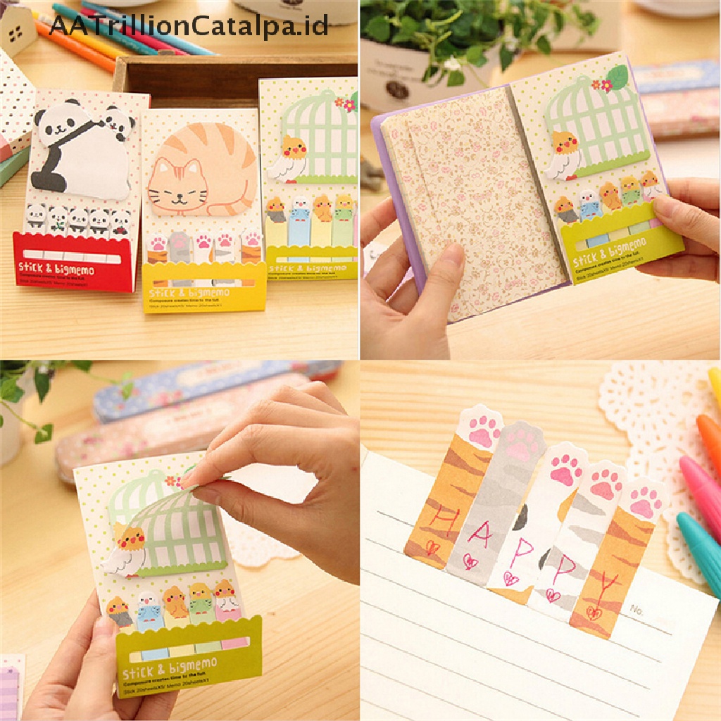 (AATrillionCatalpa) Sticky Note / Memo / Pembatas Buku Motif Kartun Panda / Kucing Lucu