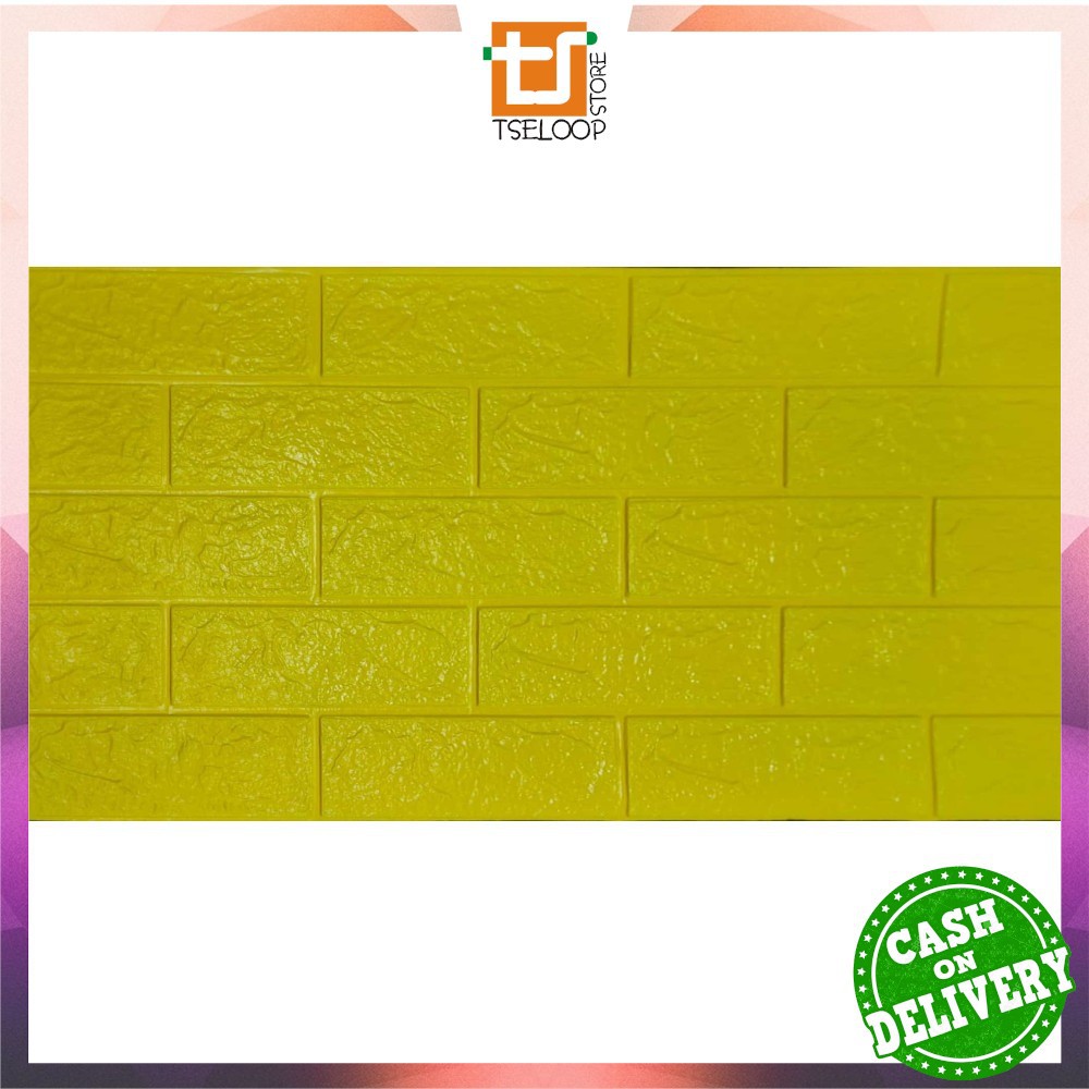OFM-C206 Wallpaper Dinding Foam 3D Kecil Motif Batu Bata / Walpaper Stiker Dinding Dekorasi Kamar-Batu Bata KUNING