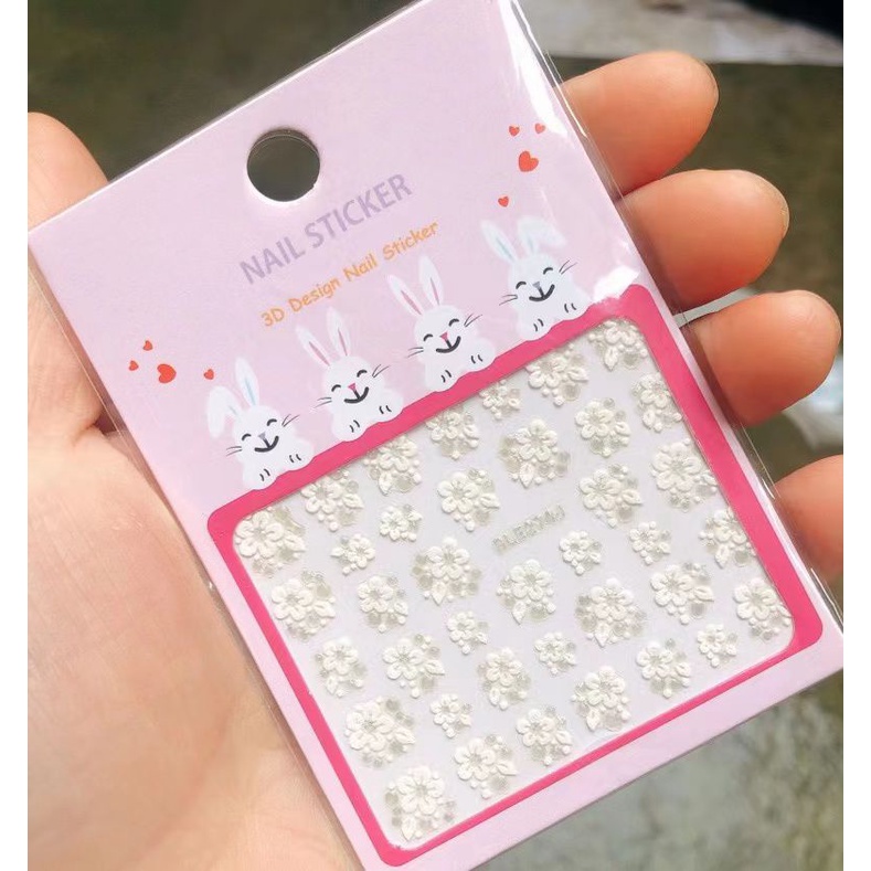 Sticker Kuku Bunga 3D White Flower Wedding Stiker Nails Bunga Putih