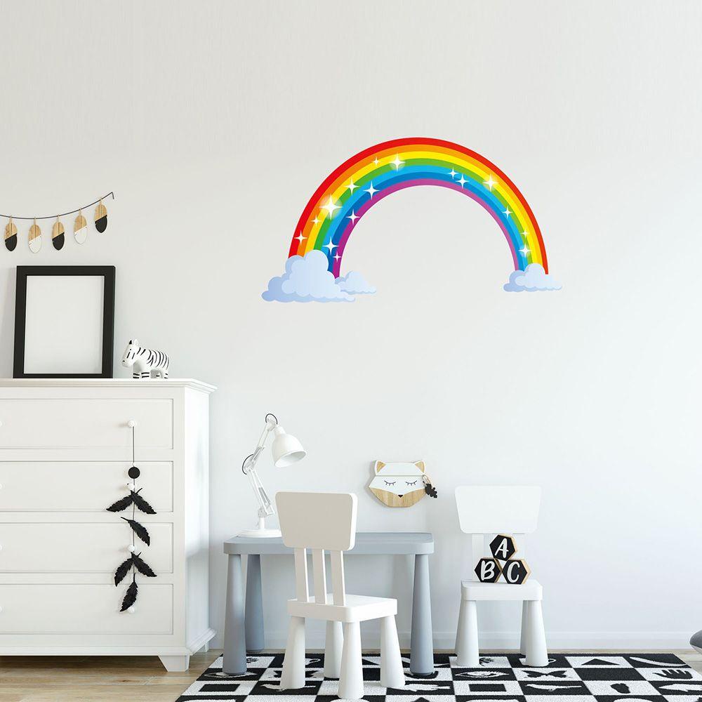 【 ELEGANT 】 Wall Sticker Besar 70*43cm Glitter Removable Motif Pelangi Warna Warni Dekorasi Rumah