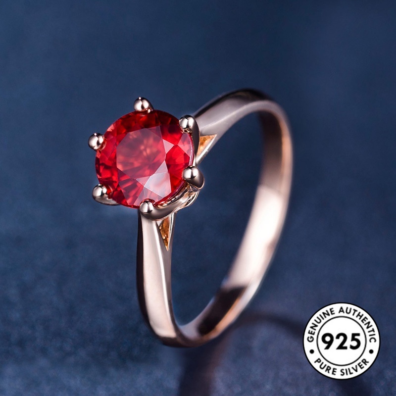 Cincin Ruby Bahan S925 Silver Warna Rose Gold Gaya Klasik Untuk Wanita