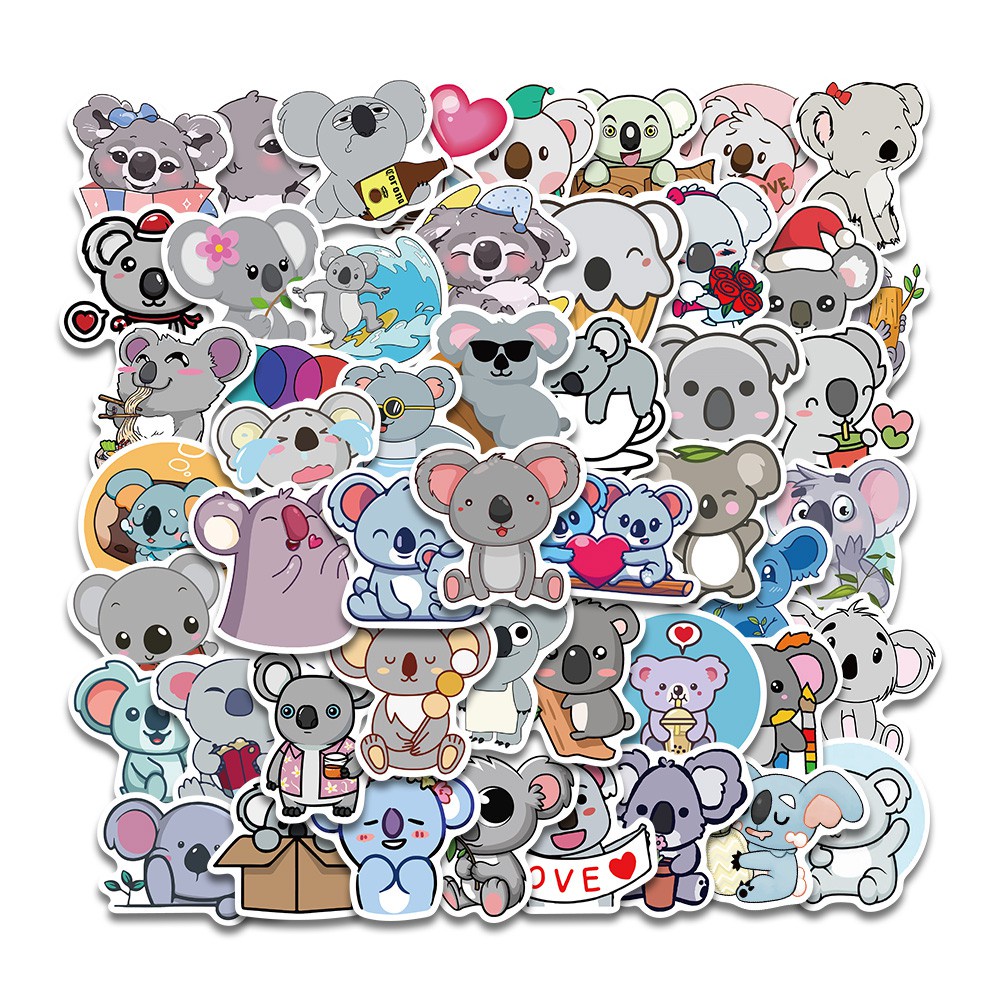 50PCS Animal Sticker Cute Koala Stickers Cartoon Series Children's Toys Waterproof Skateboard Guitar Bike Suitcase Decals