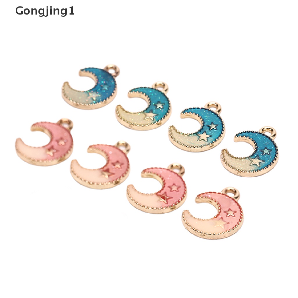 Gongjing1 / 10pcs / set Liontin Enamel Bentuk Bulan / Bintang Untuk Diy Perhiasan