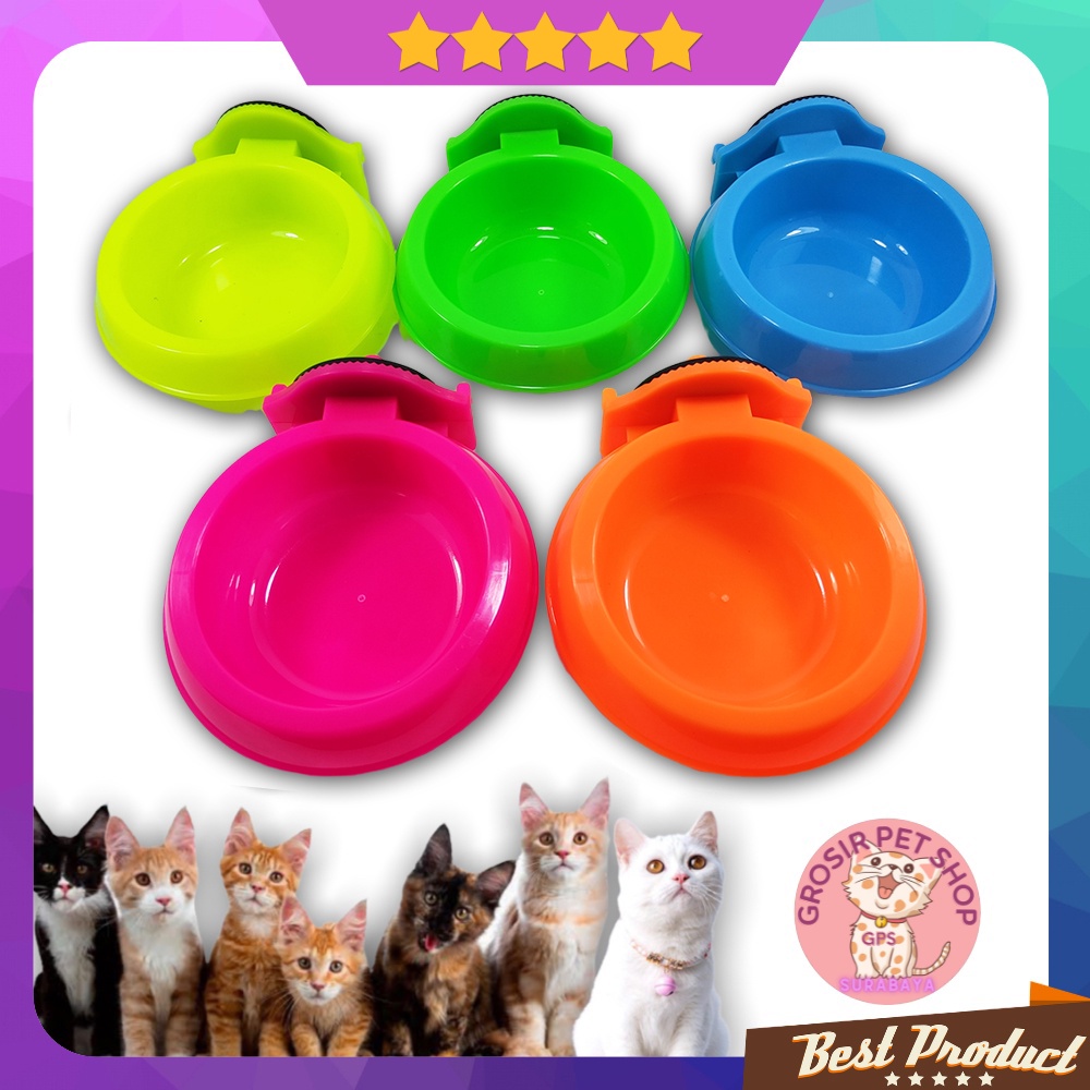 Mangkuk pakan kucing Anjing kelinci single plate tempel kandang bowl feeder