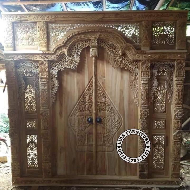 pintu rumah gebyok jati ukir gapura ukuran 3m