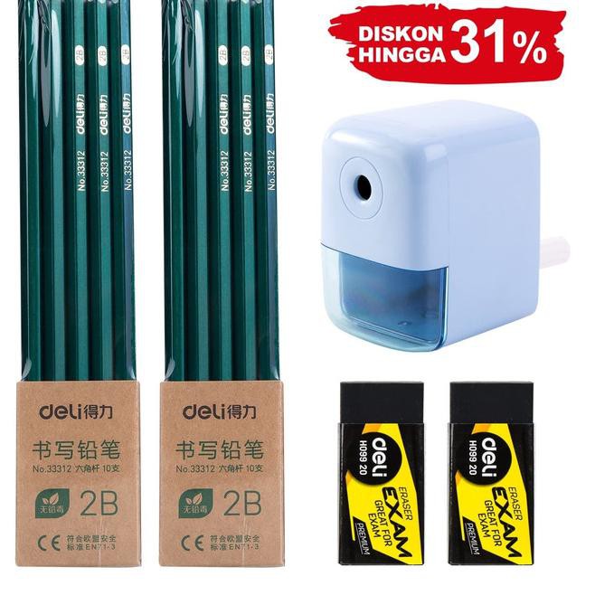 

$$brz-575 Deli set menulis 1 - 24pcs pensil 2B + 1 rautan putar + 2 penghapus - Merah Muda