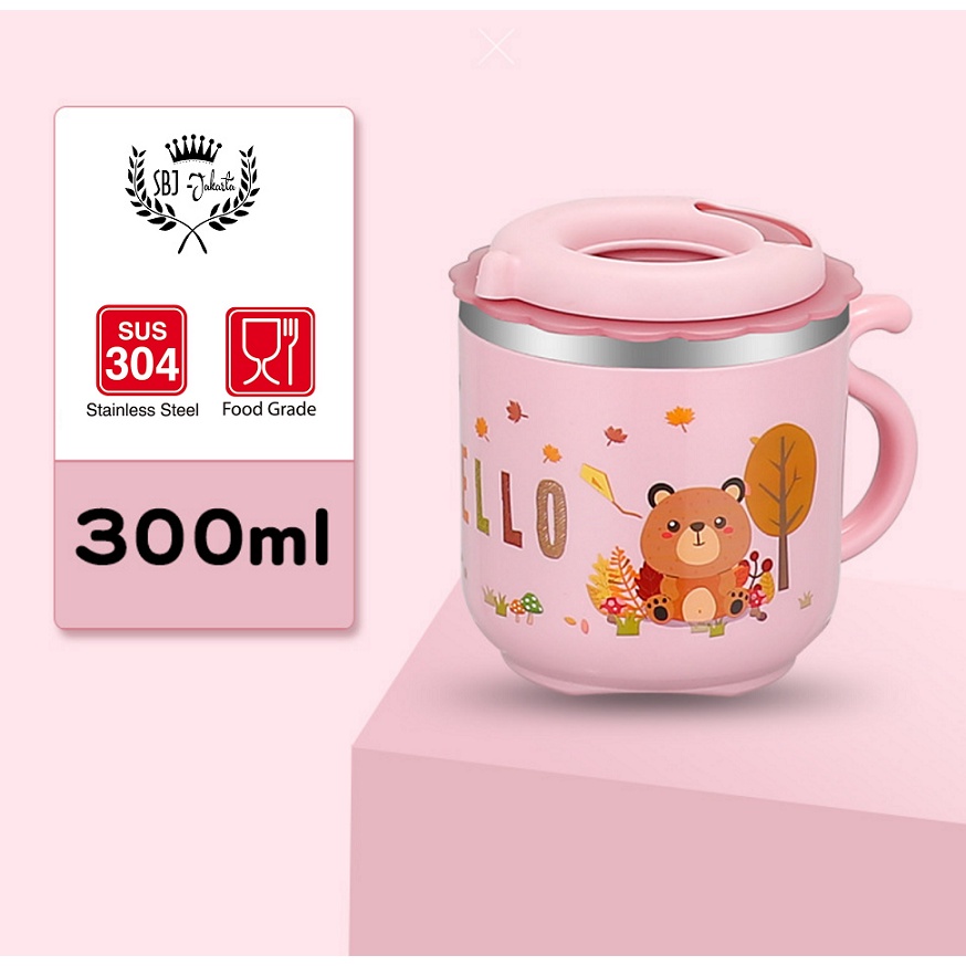 Cangkir Mug Anak Stainless 300ml Dengan Sedotan - 300 ml