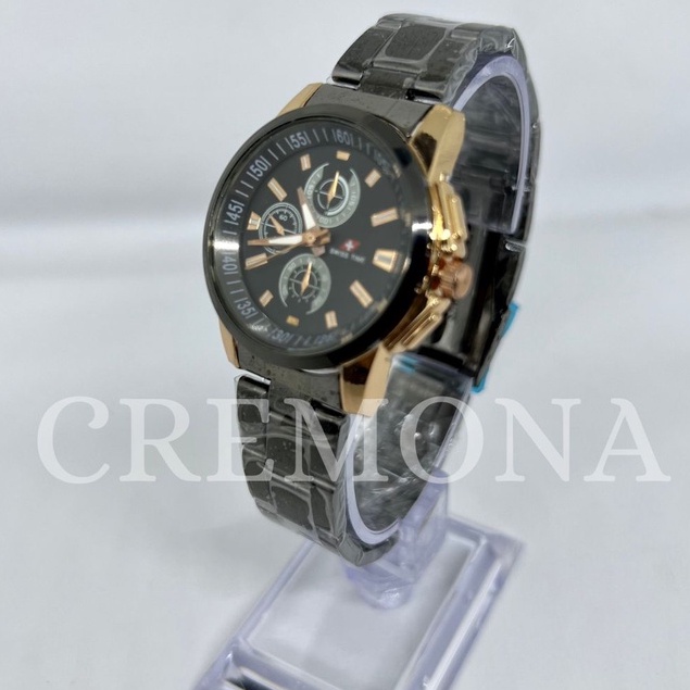 BISA COD! Jam Tangan Swiss Time Casing Kecil Kombinasi Tali Rantai Hitam Termurah Mewah Berkualitas Elegan BONUS BATERAI CADANGAN!