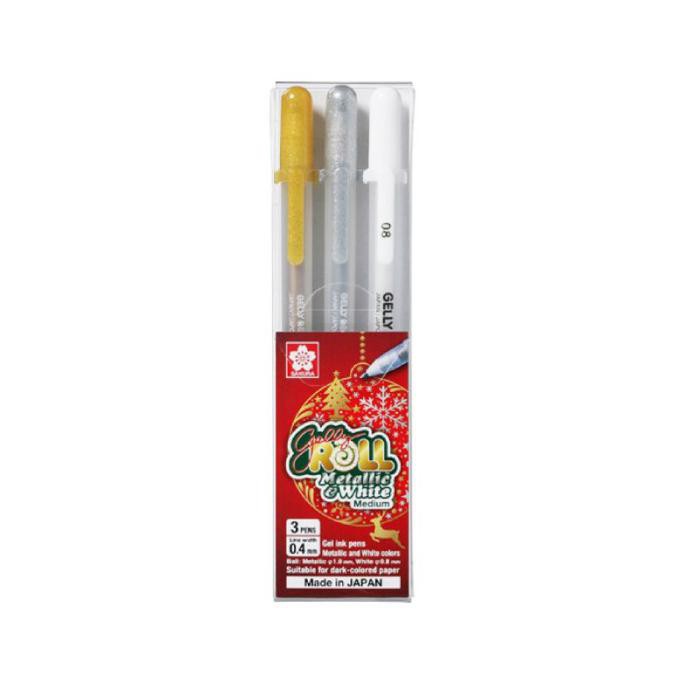 

(PERALATAN MENGGAMBAR) SAKURA GELLY ROLL METALLIC & WHITE PEN SET 3 PCS COD